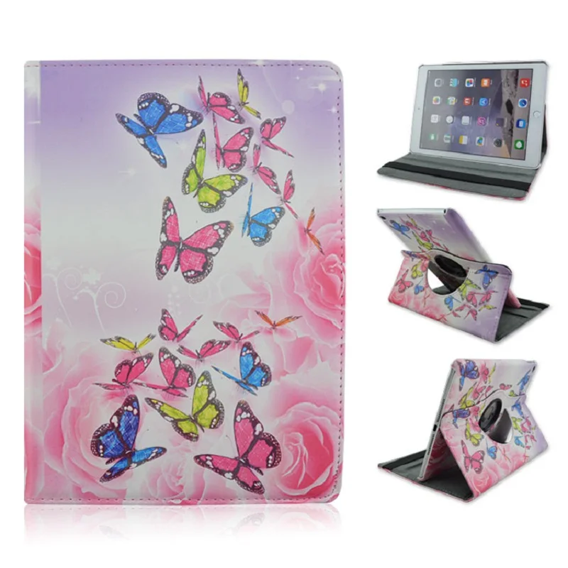 

Foldable PU Leather Pad Cover with Pink Butterfly Style Support 360 Degrees Rotation for iPad Air 2
