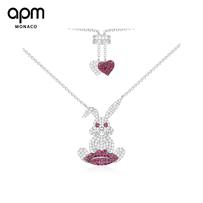 

APM Monaco Genuine AC4362XKR Red Lip Rabbit Necklace Woman Clavicle Chain Silver