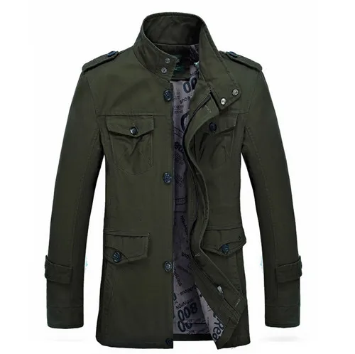 Новое поступление, осенне-зимние мужские повседневные хлопковые куртки с воротником-стойкой, тренчи на молнии в стиле милитари - Цвет: army green