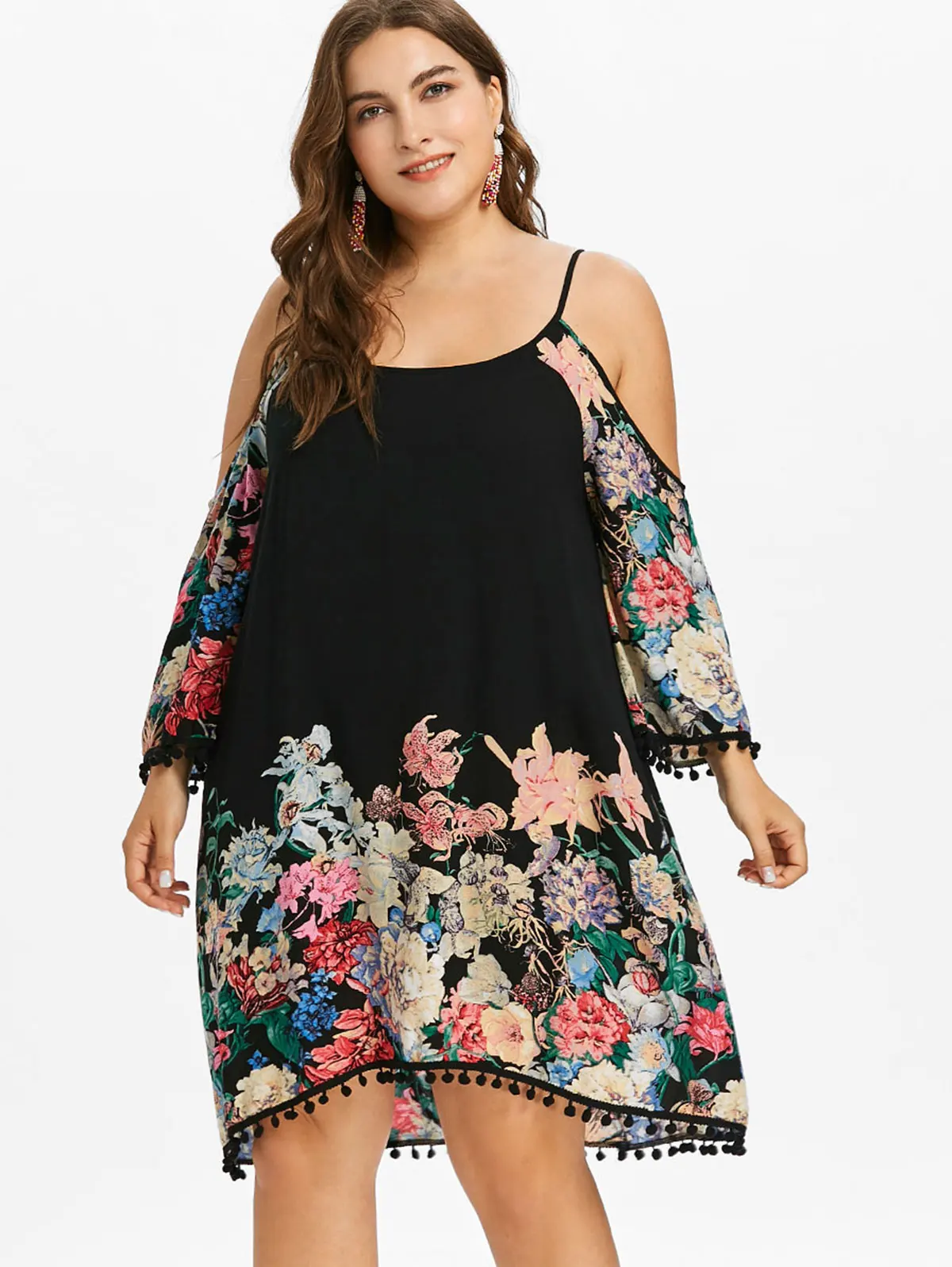 

Wipalo Plus Size Print Casual Cold Shoulder Dress Women Clothing Spring Spaghetti Strap Long Sleeve Dresses Party Dress Vestidos