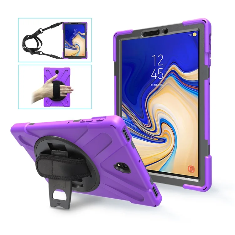 Противоударный детский чехол для samsung Galaxy Tab S4 T830 T835 T837 10,5 дюймов Защитная крышка подставка силиконовая резина Чехол - Цвет: Purple Strap