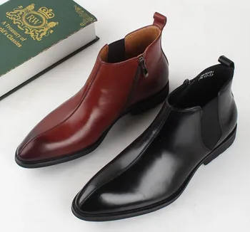 

Men Pointed Toes Genuine Leather Business High Top Leather Ankle Boots Men Youth Trend Spring Autumn Short Boots Free Shipping