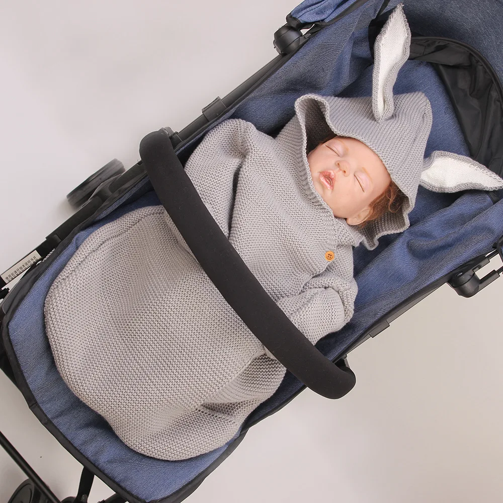 Пеленальное Одеяло для новорожденных; спальный мешок с милыми заячьими ушками; вязаное теплое одеяло с защитой от ударов; одеяло для коляски; Одежда для младенцев