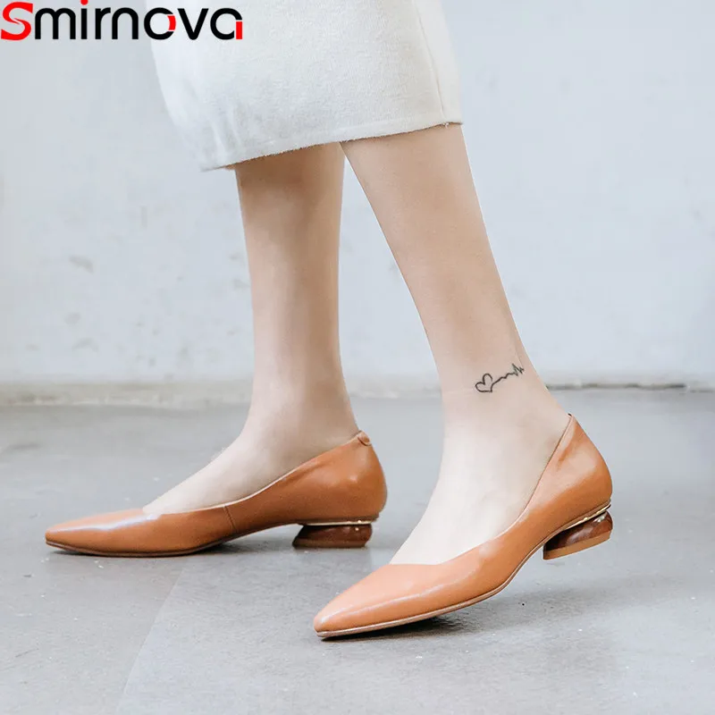 

Smirnova 2019 hot sale new genuine leather shoes women pointed toe shallow flat with single shoes casual flats women