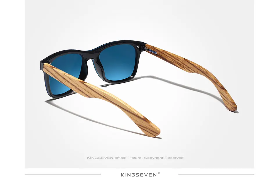 KINGSEVEN Square Sunglasses Men's Zebra Wooden Frame Eyewear