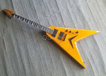 

top quality QShelly custom flame maple top Dean V shape body guitar ebony fingerboard active wire shark inlay electric guitar