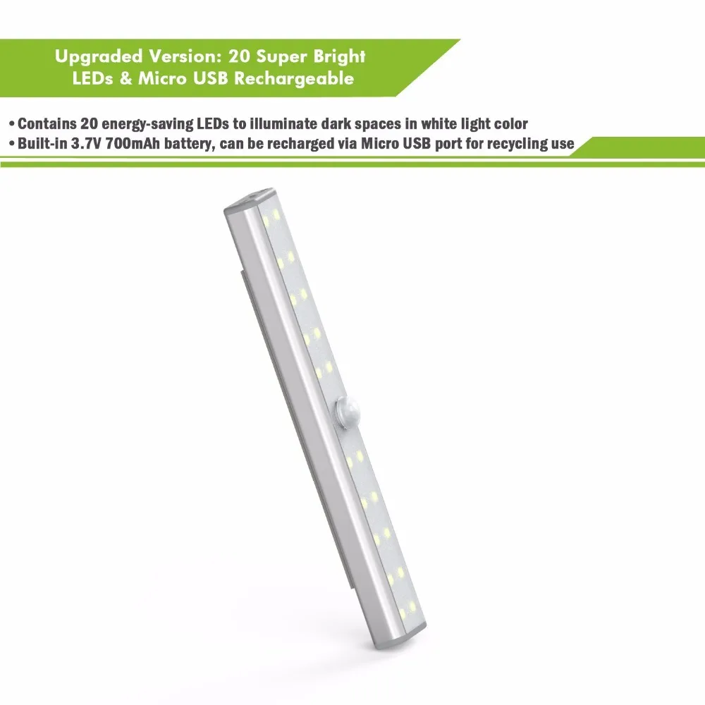  AKDSteel USB Rechargeable LED Motion Sensor Night Light for Closet 20 LED Cabinet Night Lighting Wi