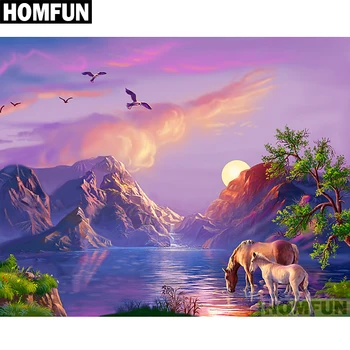 

HOMFUN Full Square/Round Drill 5D DIY Diamond Painting "Landscape horse" Embroidery Cross Stitch 5D Home Decor Gift A01433