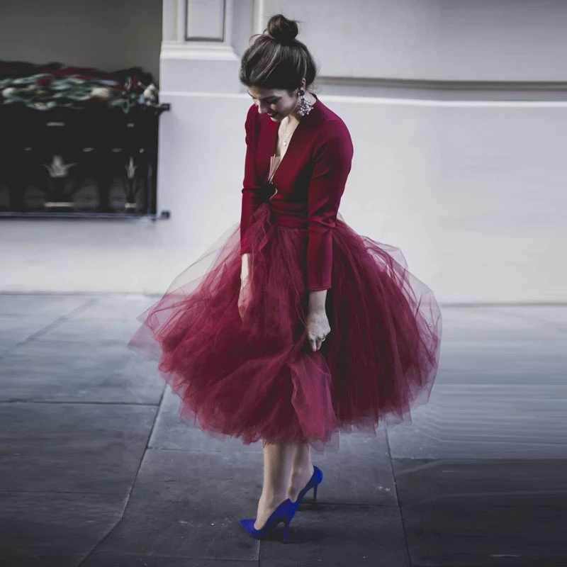 Romantic Wine Red Tulle Skirt Outfit ...