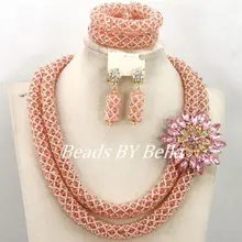 Charming Peach Crystal Beads Handmade African Jewelry Set Wedding Party Beads Necklace Women Fashion Set Free Shipping ABY337
