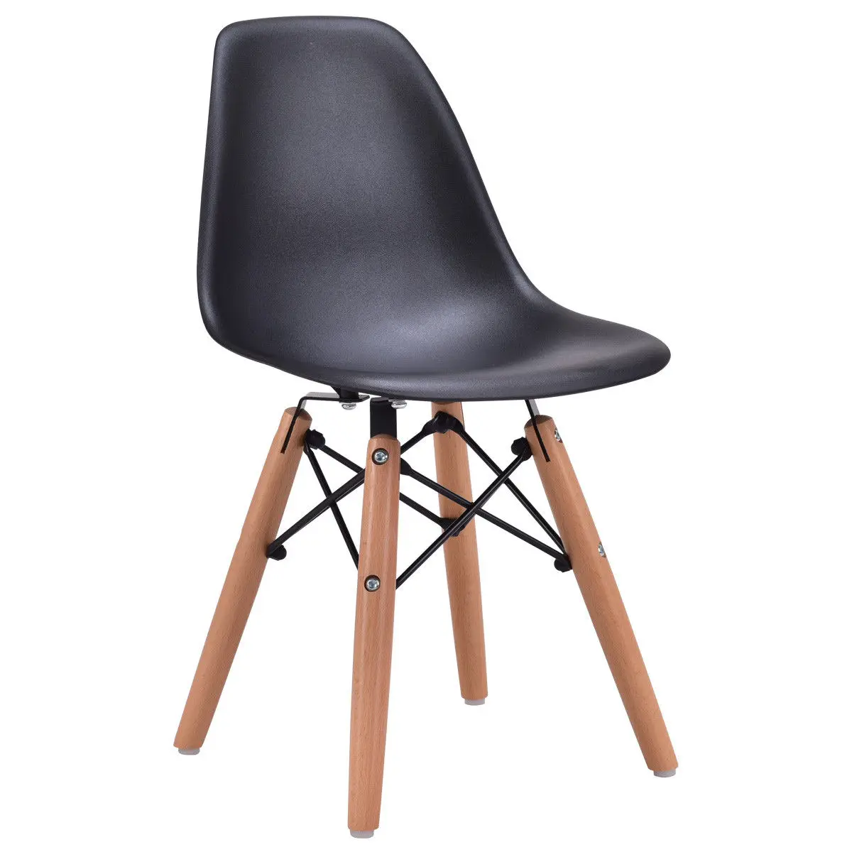 Giantex Modern Kids Dining Chair Children Side Armless Chair Molded Plastic Seat Wood Legs Children Furniture HW56499BK