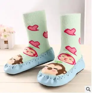 ROMIRUS/зимние детские носки для маленьких мальчиков и девочек; Нескользящие тапочки с рисунками животных для новорожденных; домашние носки на мягкой кожаной подошве - Цвет: K