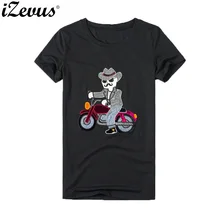 IZEVUS moda mujer manga corta cuello redondo diseño Vintage Hombre motociclista algodón ajustado adecuado para chicas Camisetas Mujer algodón cómodo