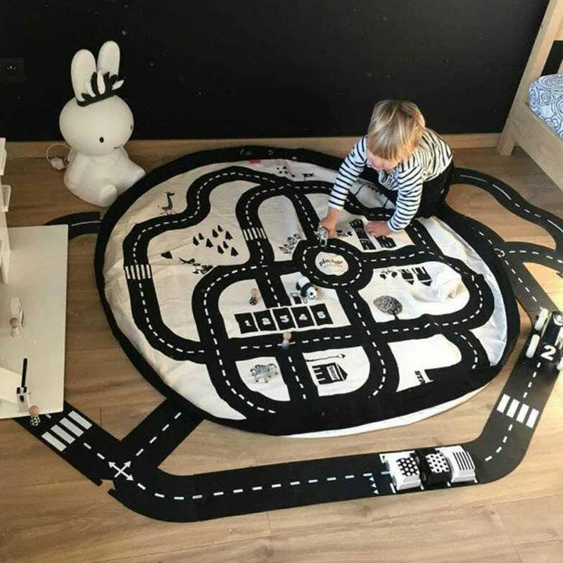 الإبداعية الاطفال لعبة حقيبة التخزين الطريق نمط اللعب حصيرة المحمولة سيارة المسار قماش حصيرة الطفل الطابق الزاحف جولة ألعاب سباق السجاد