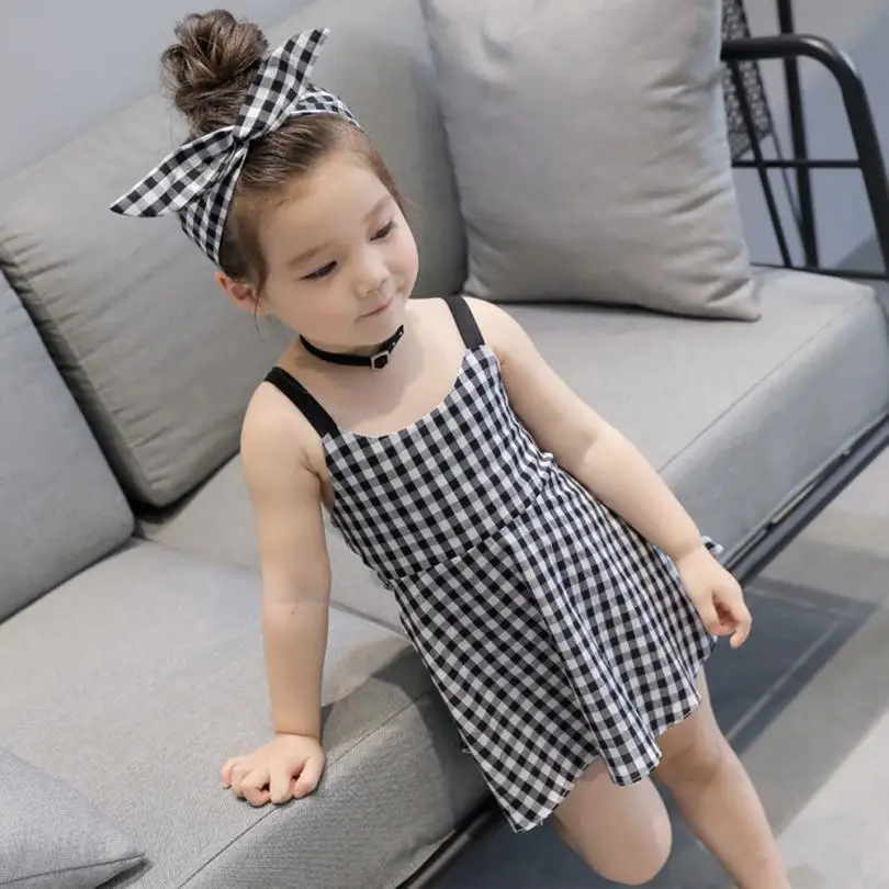 

12M-5T Toddler baby Girls Princess Dress Plaid Strap Children's Dress Kids Baby Sleeveless Dresses European Style Outfits summer