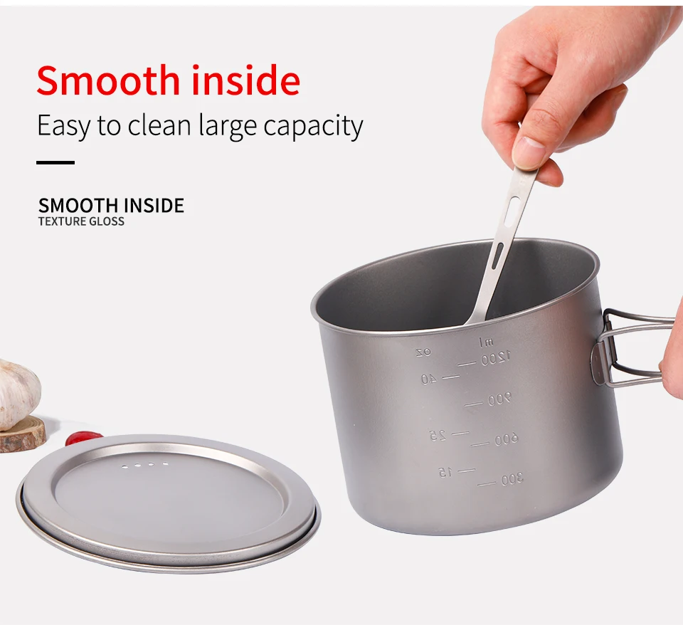 Portátil e Multi-função Acampamento ao ar Tiartisan Puro Cozinhar Pote Conjunto Dobrável Livre Panelas Ta8318ti Titanium1.6l 6 Tiartisan titanium1.6L Puro cozinhar Pote conjunto pote