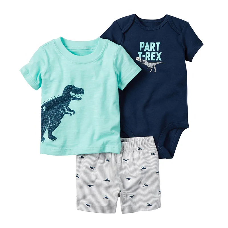 baby's complete set of clothing summer outfit for baby boy short sleeve T shirt tops+bodysuit+shorts newborn baby girl clothes set new born clothing suit 2021 baby's complete set of clothing