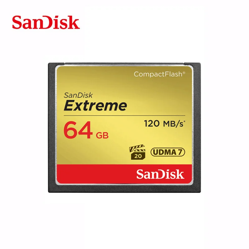 Карта памяти SanDisk CF Extreme, 16 ГБ, 32 ГБ, 64 ГБ, 128 ГБ, компактная флеш-карта, класс 10, 120 м/с, карта CF для 4K и видео Full HD - Емкость: 64 ГБ