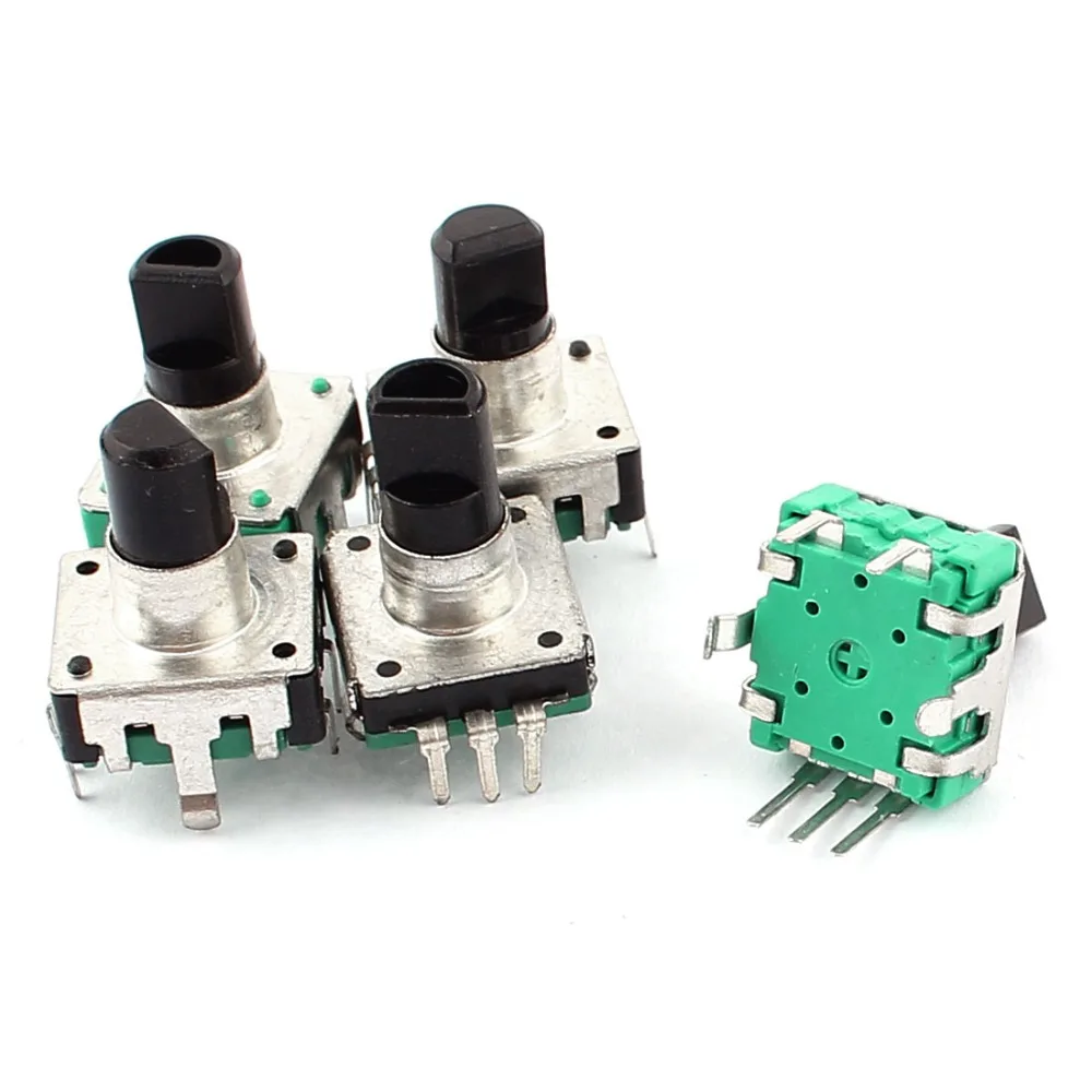

UXCELL 5pcs/lot 24 Posistion 12 Pulses 5 Terminal 6mm Shaft Rotary Encoder Switch Potentiometer for DVD Player Audio Equipments