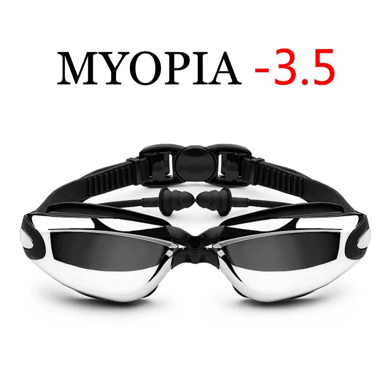 Оптические плавательные очки для мужчин и женщин Близорукость бассейн ушной Профессиональный Водонепроницаемый плавать очки по рецепту для взрослых очки для дайвинга - Цвет: Black Myopia -3.5