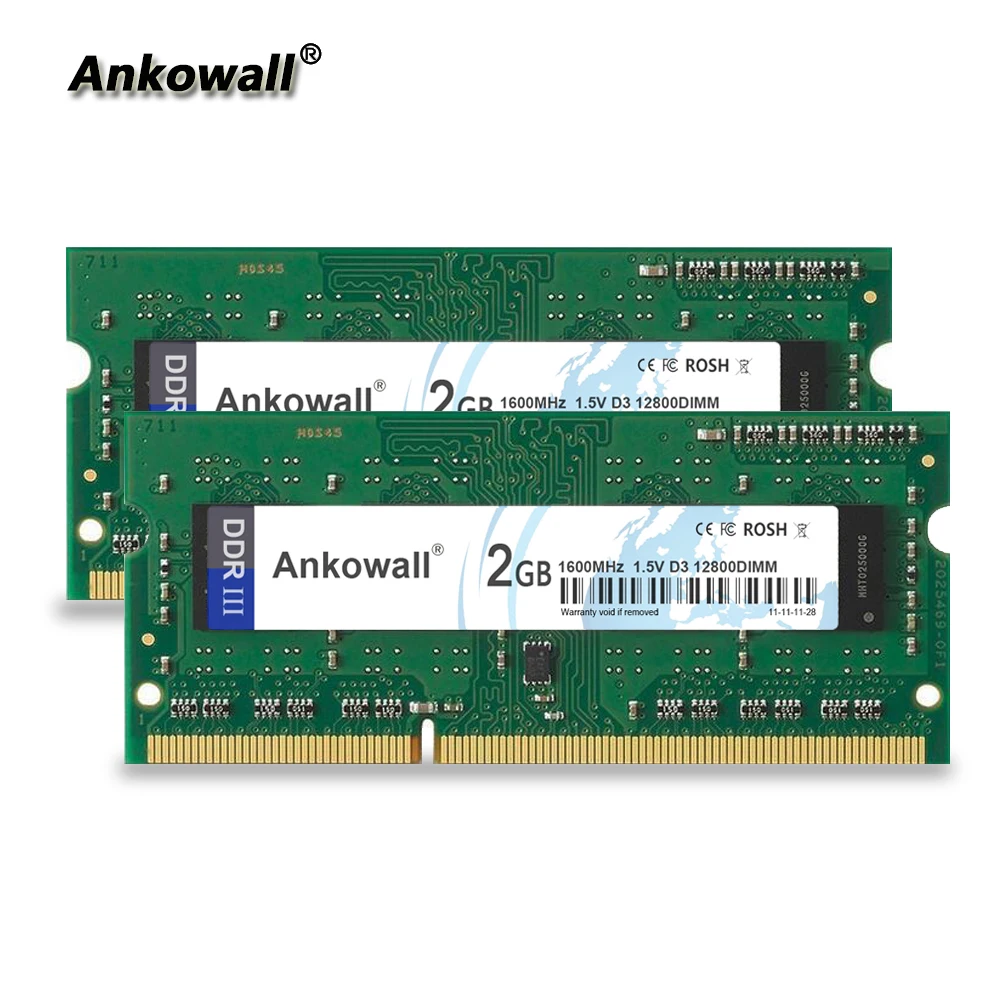 Ankowall DDR3 1600 МГц 4 Гб(комплект 2 ГБ 2X2 Гб) 2 Гб ОЗУ 1600 МГц память для ноутбука PC3-12800 оперативная память для ноутбука