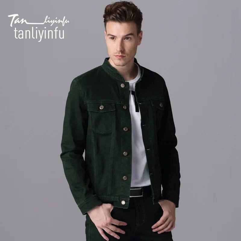 Tanliyinfu2017 spring and summer new high quality green men s jeans jacket cotton 98 spandex 2