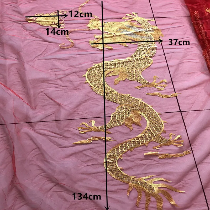 1 шт. супер большой золотой блесток Дракон аппликация Китайский вышитый дракон нашивки сетка ткань шитье на одежду платье патч Diy