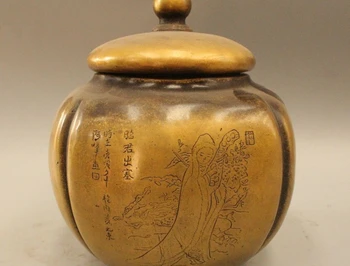 

8" China Chinese Dynasty Palace Bronze Ancient Four Belle Pot Vase Statue