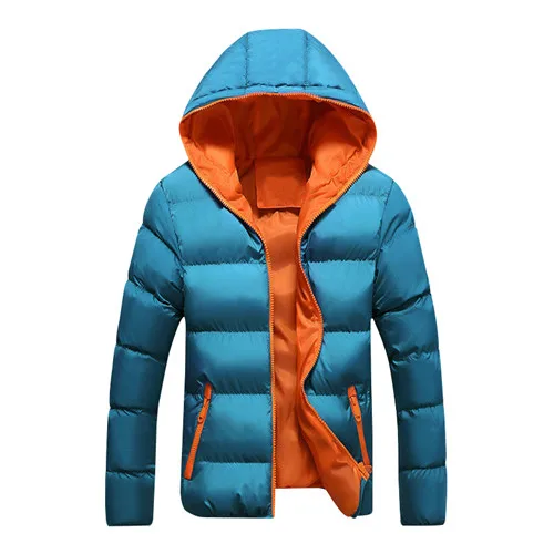 DAVYDAISY Новое поступление мужские парки зимние мужские куртки с капюшоном теплое тонкое пальто брендовая модная Осенняя мужская куртка S-4XL JK082 - Цвет: blue orange