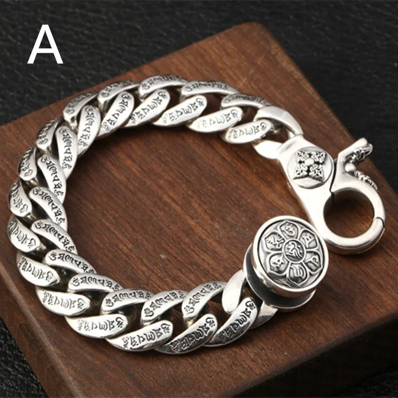 

92g 925 Sterling Thai Silver fashion Jewelry Bracelets for Men Vintage S925 Solid Thai Silver Mantra Chain Pride Hand Bracelet