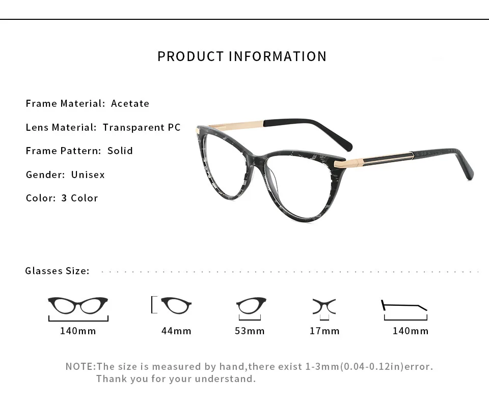 Acetate Glasses Frames Retro Optical Frame Women Cat Eye Prescription Eyeglasses Sexy Myopia Glasses Small Face Suitable Frame