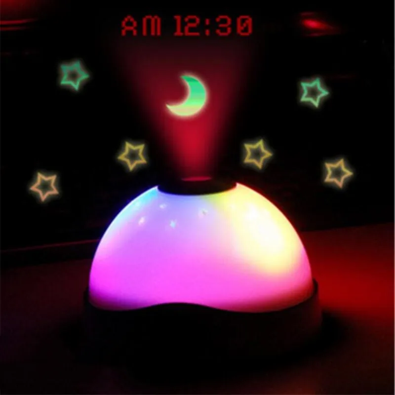 

Hot Colorful Dream Projection Clock Shiny LED Moon Star Projector Nightlight Alarm Clock Box Packing free shipping