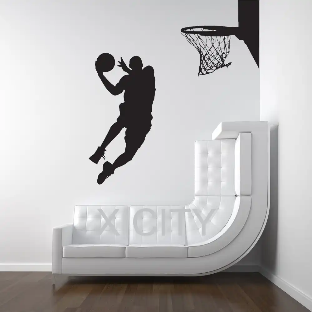 マイケルジョーダンバスケットボールプレーヤー Dunk ボール寮のインテリアシルエット壁アートステッカービニールデカールルームステンシル壁画ホームオフィス Home Office Vinyl Decalwall Art Stickers Aliexpress