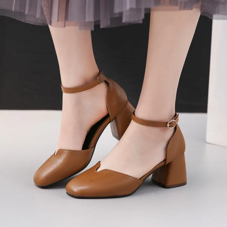 

PXELENA Women Sandals 2019 Summer New Retro Square Chunky Block High Heels Ankle Strap Party Office Ladies Shoes Plus Size 34-43