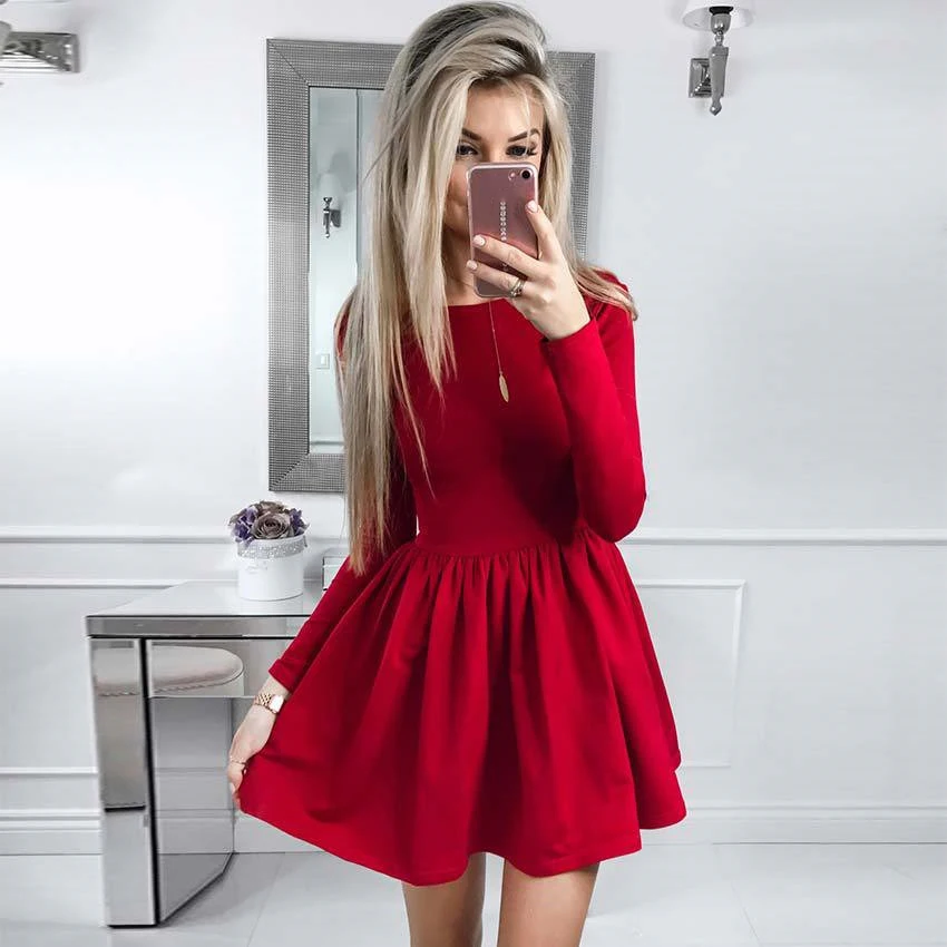 Vestido de princesa de corte en para mujer, Vestido corto de malla de manga larga fiesta de rojo y negro - AliExpress