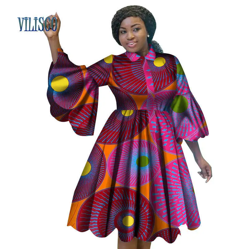 Fashion African Print Dresses for Women Bazin Riche Lovely Ruffles Sleeve Red Dress Traditional