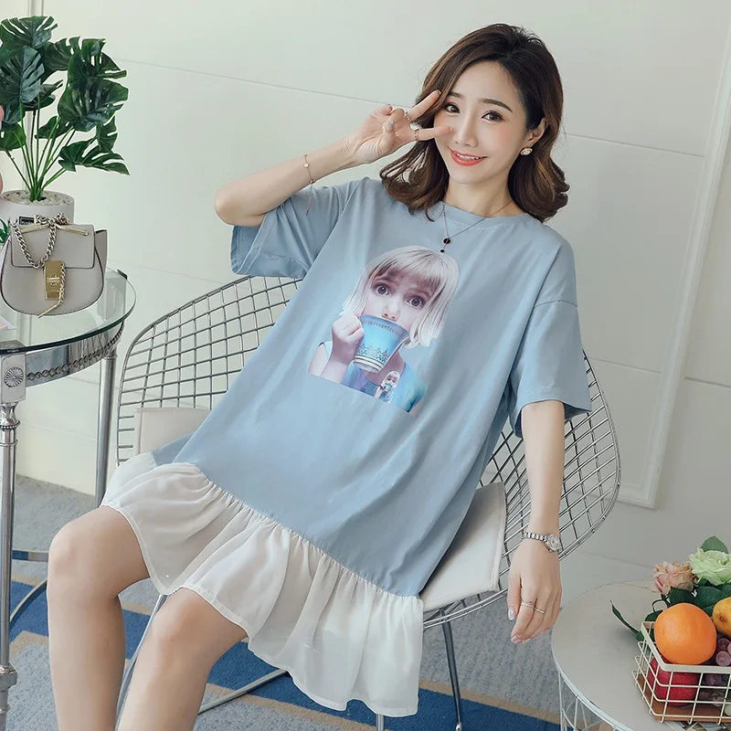 

2019 summer new Korean version of loose pregnant women dress characters print pregnancy A skirt maternity dress