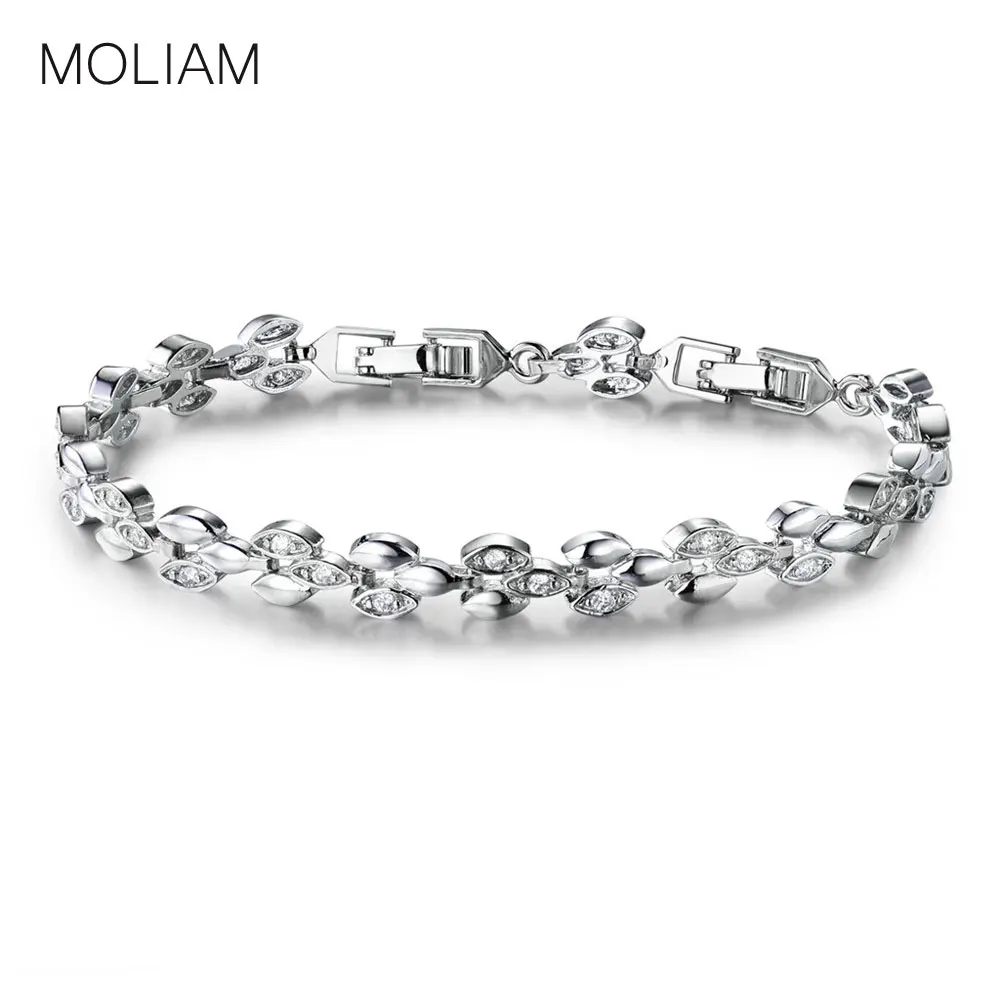 

MOLIAM Fashion Crystal Zircon Wheat Shaped Chain Bracelet Ladies Silver Color Hand Bangle Statement Jewelry MLL154