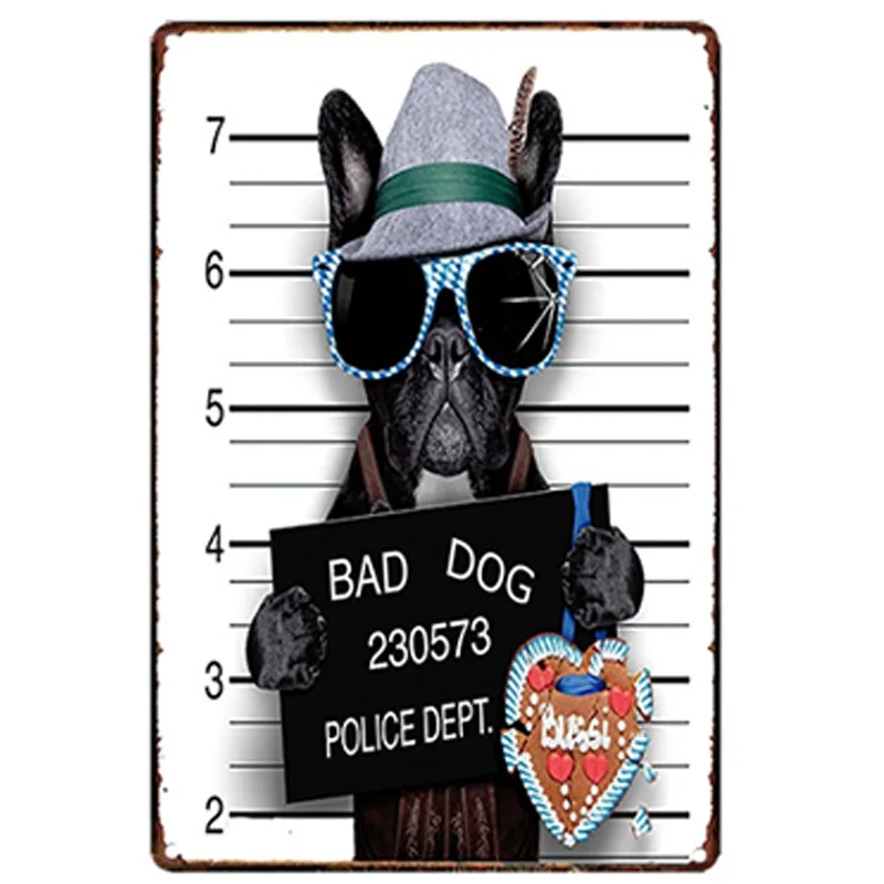 Light Yellow Винтажный Bad Dog металлическая жестяная пластина плакат для украшения магазина домашних животных Ретро оловянный плакат 20x30 см - Color: Light Yellow