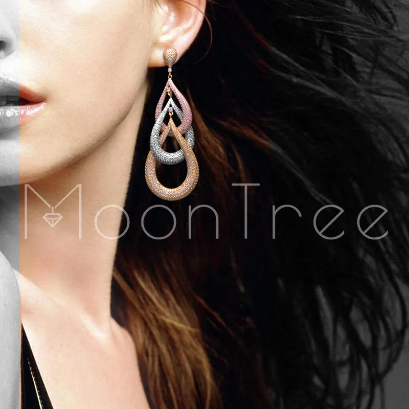

Mootree 80mm Luxury Waterdrop Trendy Three Tones Full Mirco Paved Crystal Zircon Women Wedding Drop Earring Fashion Jewelry