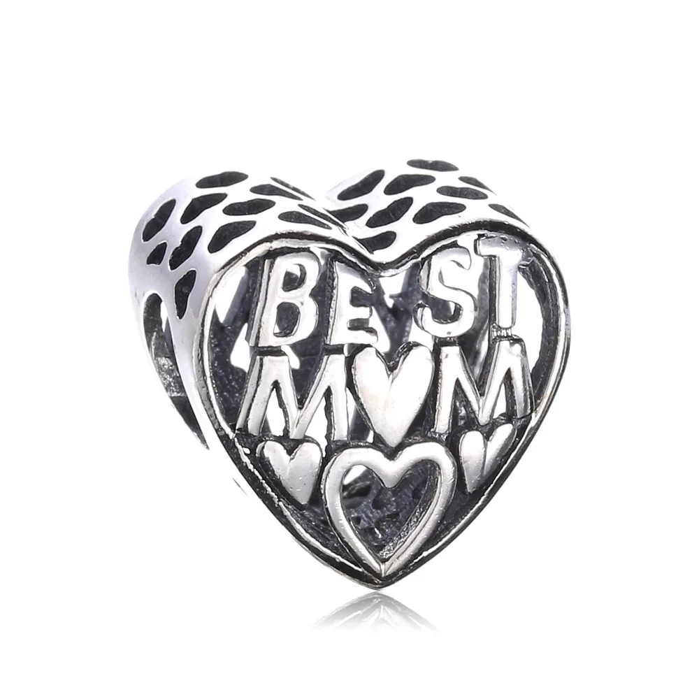 

Authentic 925 Sterling Silver Best Mom Charm Heart Shape Bead Fit Original Women Bracelet DIY Jewelry Mother's Day Gifts