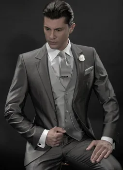 Skup New Arrival Groom Smokingi Szary Groomsmen Notch Lapel ślub/obiad Najlepiej Pasuje Man Oblubieniec (kurtka + Spodnie + Krawat + Kamizelka) B385