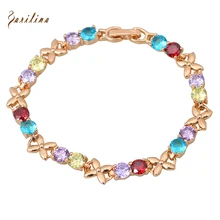 Top Quality Multi-color Round CZ stones Cluster Gold Bracelets & bangles fashion jewelry 17cm 6.69 inch B189