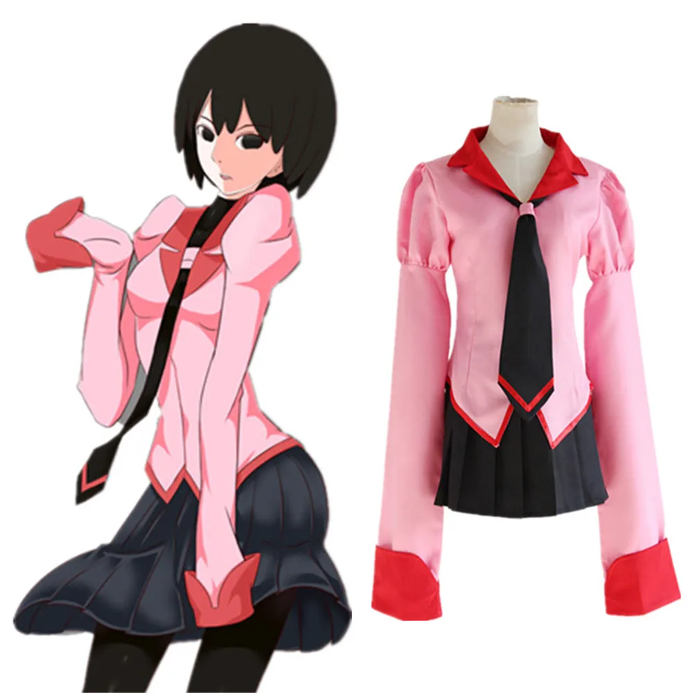 Аниме Owarimonogatari Oshino Ougi Косплей костюмы парики Bakemonogatari Хэллоуин розовый Школьная