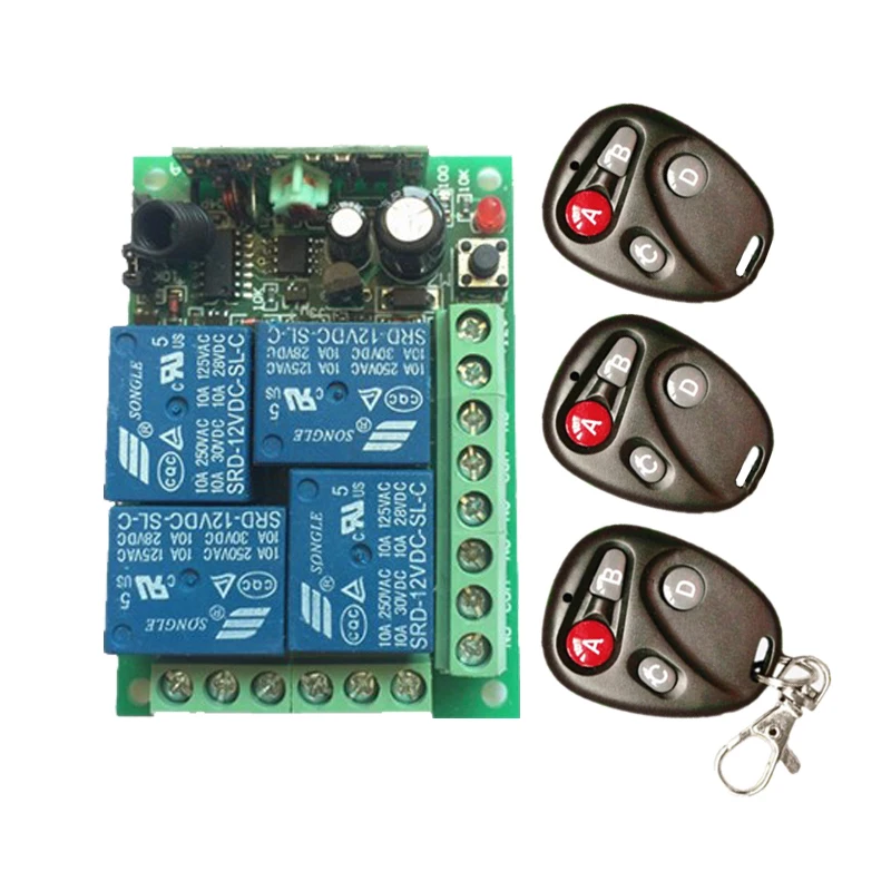 

DC12V 4CH RF Wireless Remote Control Switch Controllers & Rceiver Modules 4 Relays Security System 433MHZ 315 MHz