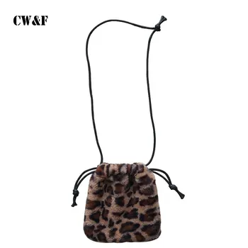 

New autumn and winter plush retro leopard bag wild single shoulder drawstring Messenger mini handbag