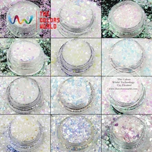 TCT-008 Смешанная переливчатая Радуга белая с несколькими цветами Шестигранная форма Блестки для дизайна ногтей Макияж DIY и праздничные украшения