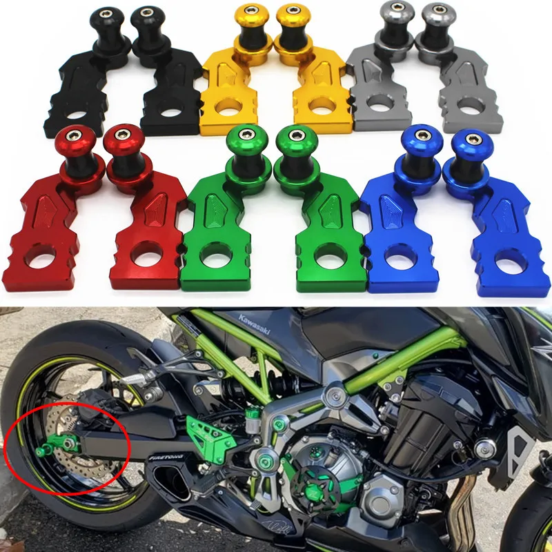 

Fast Shipping Motorcycle CNC Aluminum Rear Axle Spindle Chain Adjuster Blocks And Spool Sliders For Kawasaki Z900 Z 900 2017-19