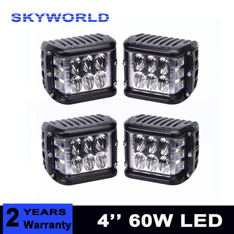 

Side Shooter 60W 3 Side Cube off road led work light for cars motorcycle light tractor truck headlights 12v Driving Light
