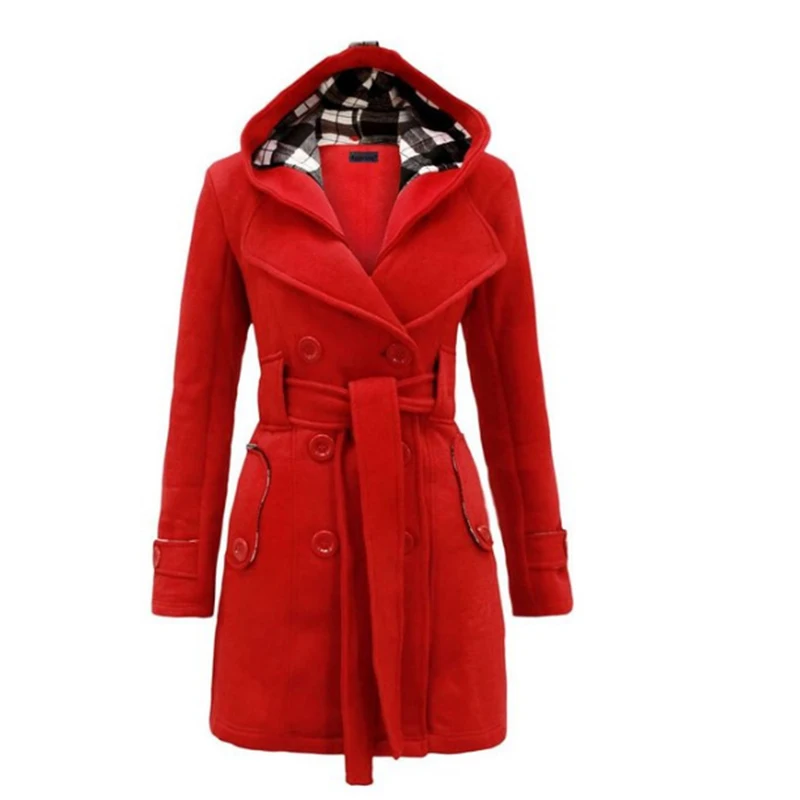 

2017 check with a hood wool coat belt double breasted long design outerwear vestidos GZ6321